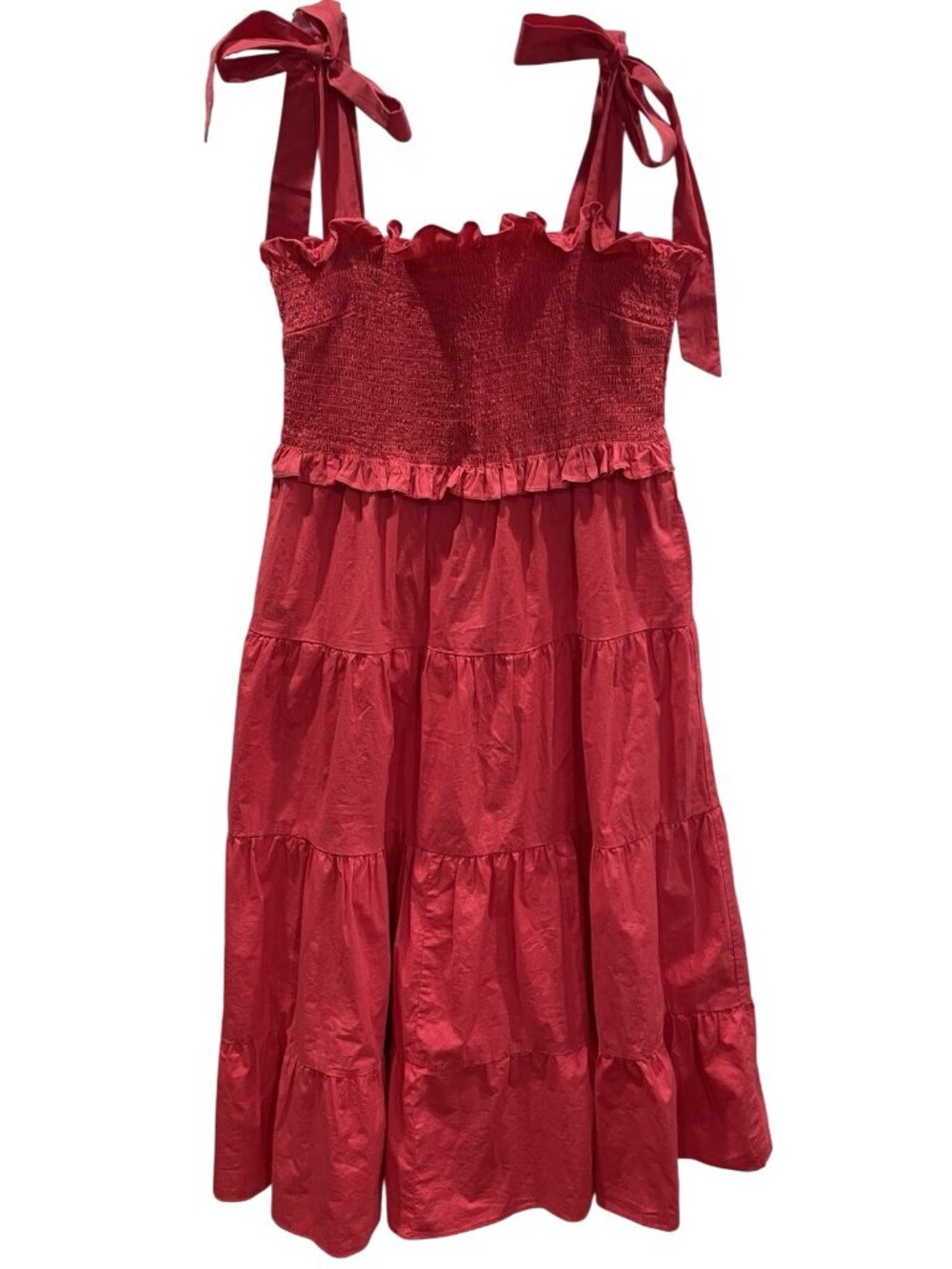 Tuckernuck Alannah Smocked Tie Strap Midi Dress XL Red Boho Festival Tomato Girl